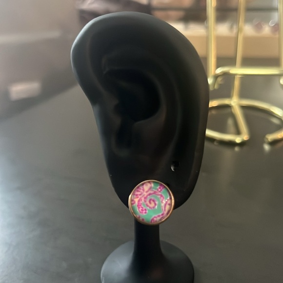 Hand Crafted Teal & Purple Swirl Design Stud Earrings - Picture 2 of 4